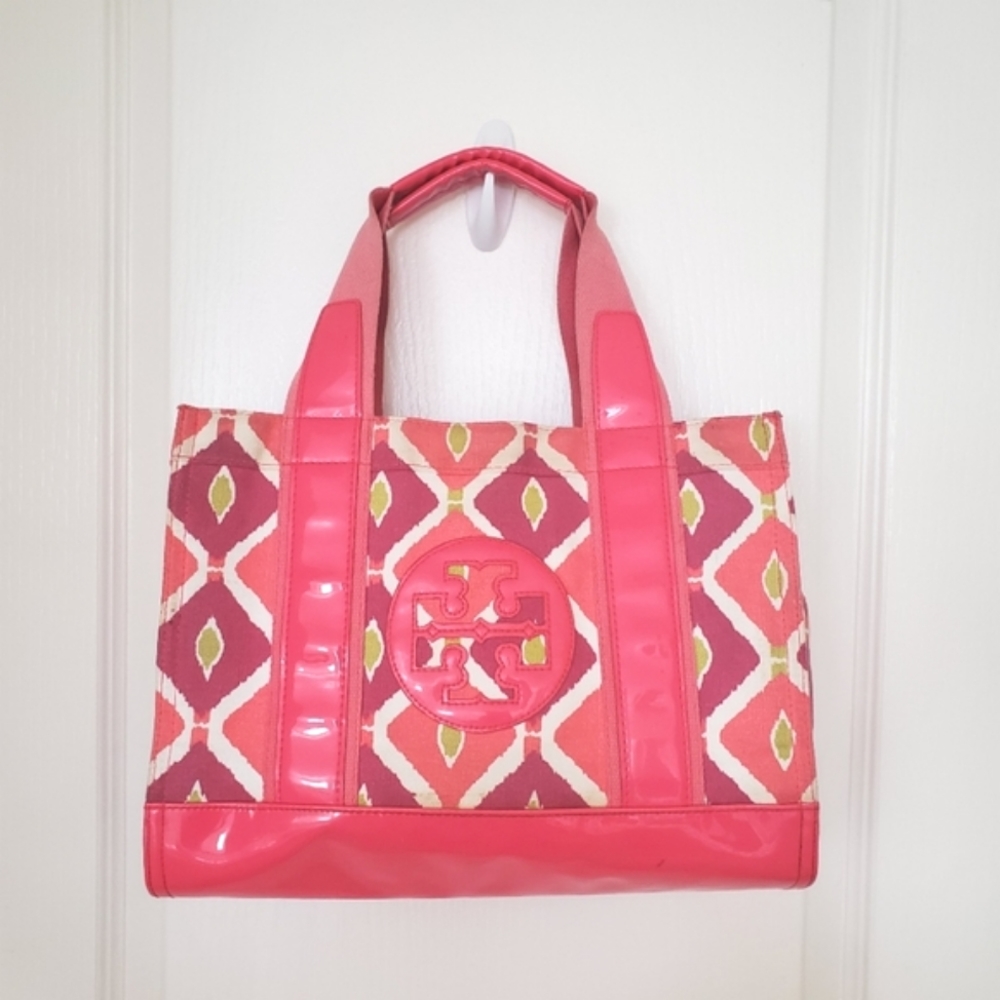 Tory Burch Pink Ikat Patent Leather Tote Shopper